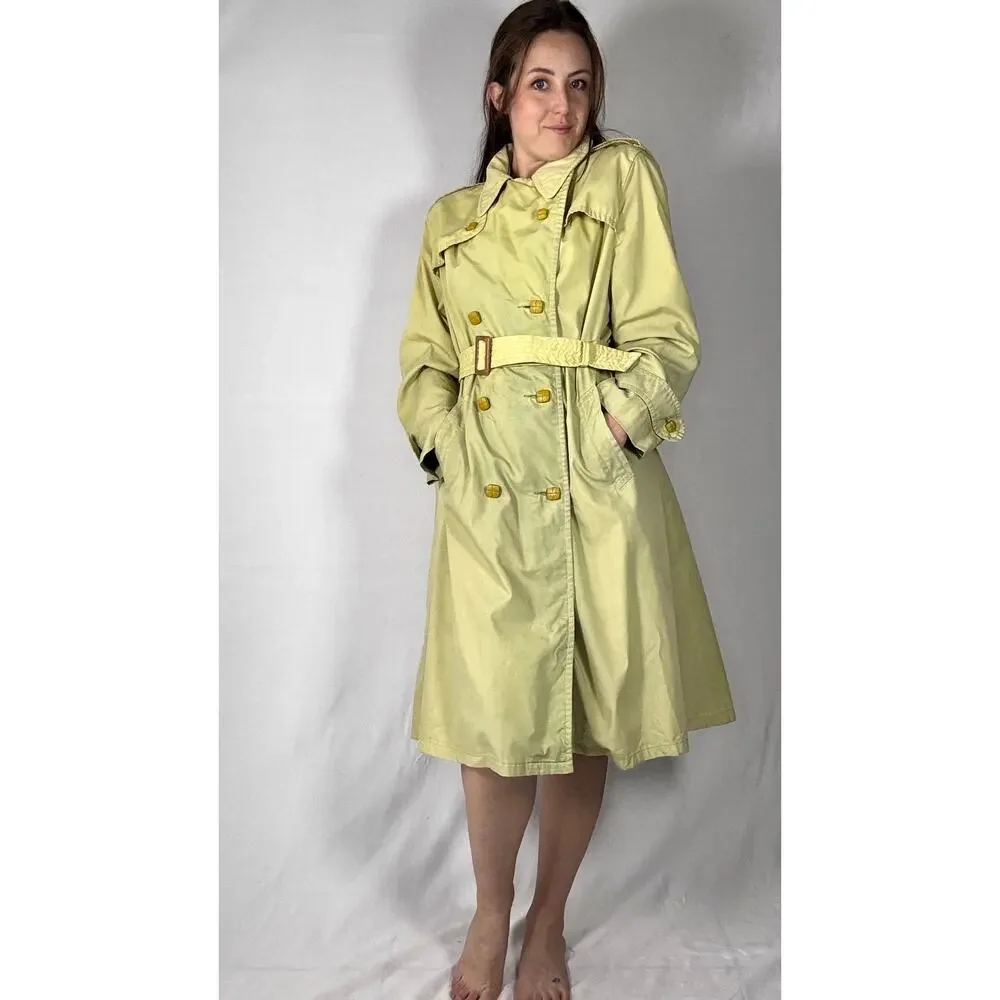 Vintage 1980s Hand Dyed Ombre Dip Dye Trench Coat Yellow Green Double Breasted
